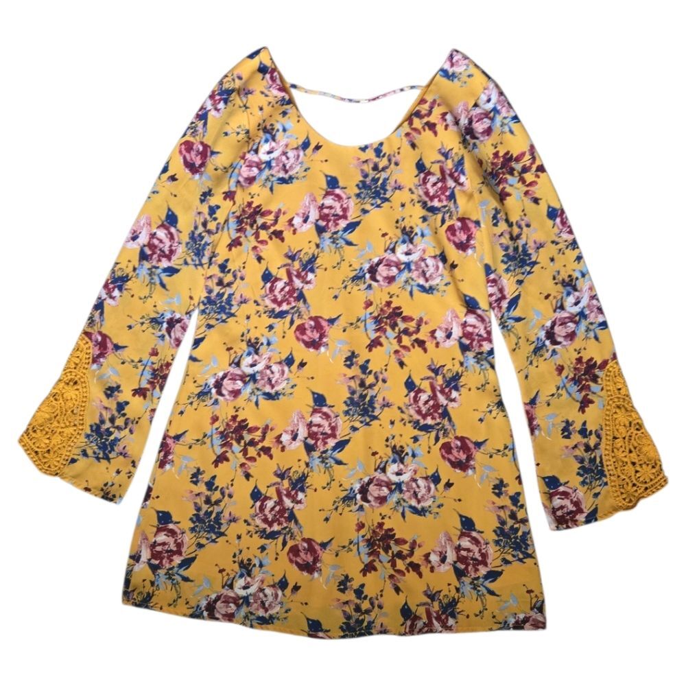 Speechless Gold Floral Long Sleeve Dress - S